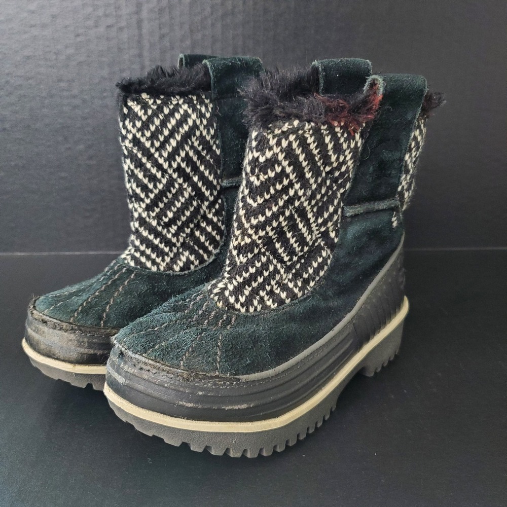 Sorel Boots Girls 10 Tivoli II Pull On Winter Boots Black White Toe‎ Scuffs Flaw